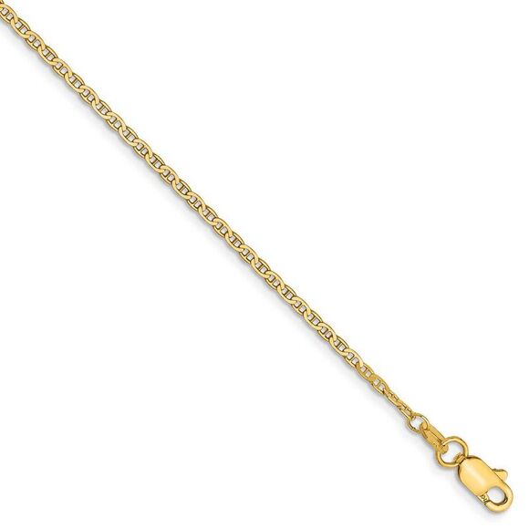 1.5mm, 14k Yellow Gold, Solid Anchor Link Chain Anklet, 9 Inch - Picture 1 of 7